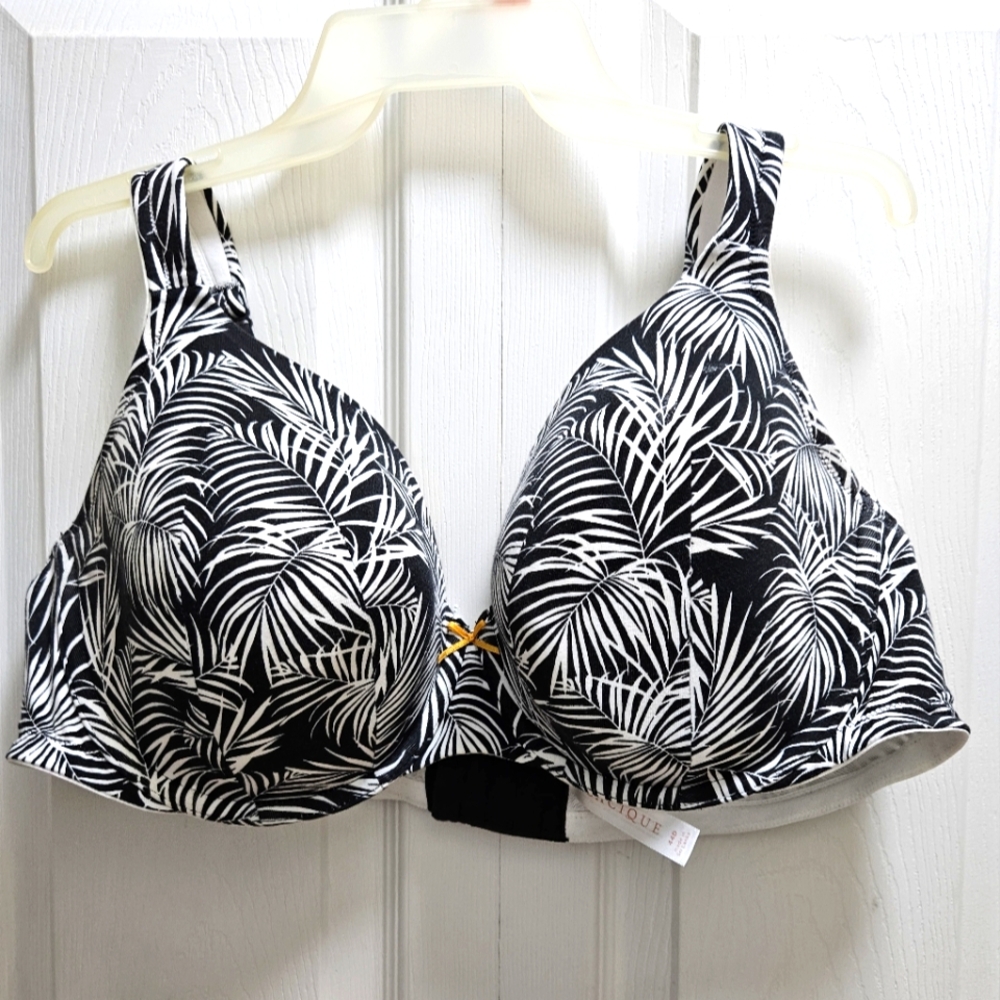 Cacique Cotton Lightly Lined Full Coverage Bra Zebra Palm size 44D EUC.